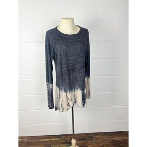 Go Couture Womens XL Tie Dye Asymmetrical Draped Front Long Sleeve Top Grey